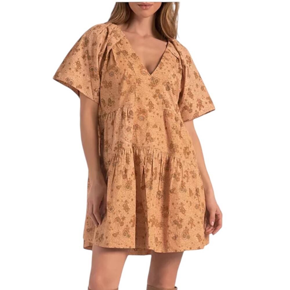 Elan Floral V Neck Cotton Mini Dress Boho Grandma Flowy NEW Size XS - Picture 2 of 8